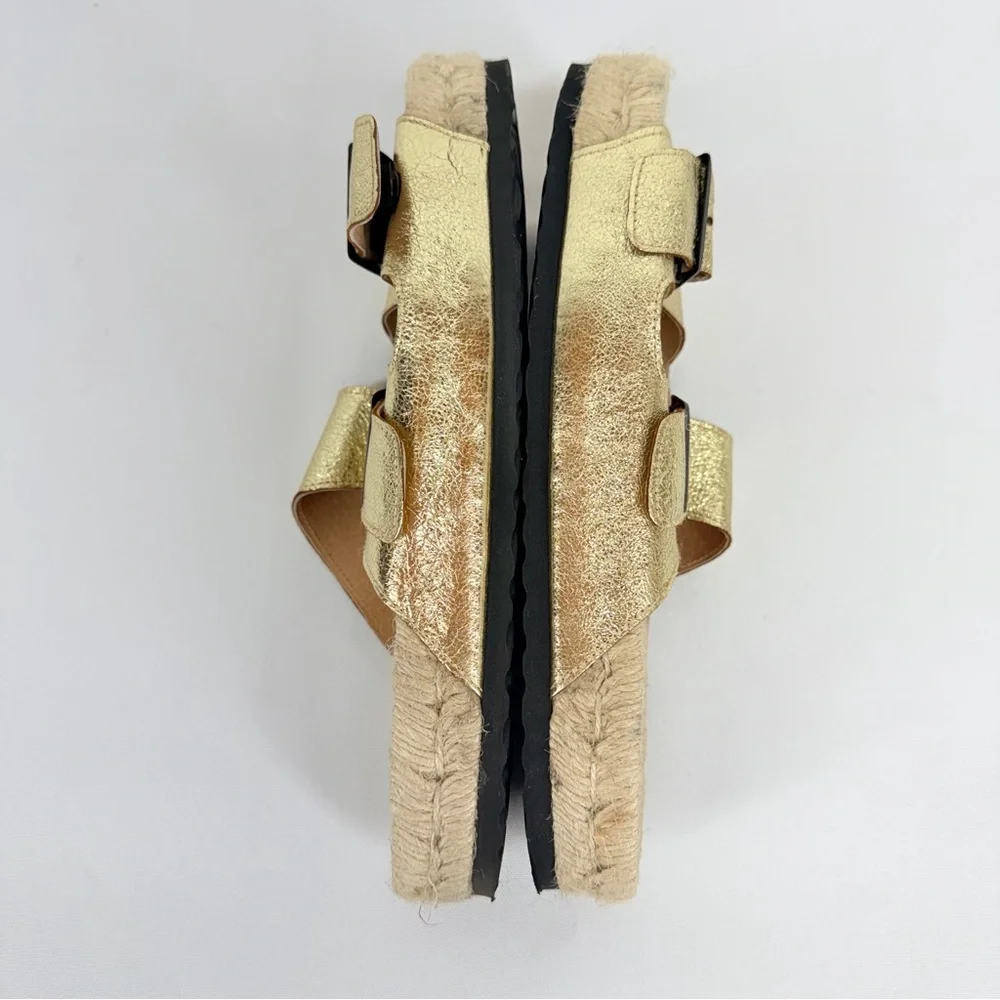 Manebi Women’s Size 39 Nordic Metallic Gold Leather Espadrille Sandals